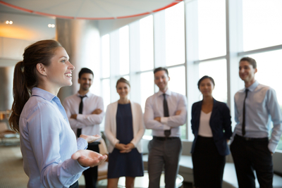 Female-executive-manager-and-team